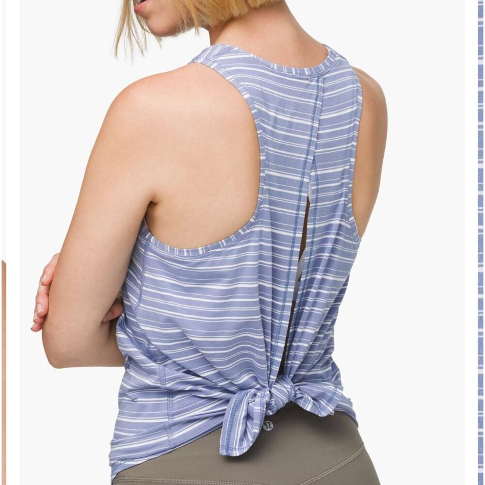 Lululemon All Tied Up Tank Cut Back Stripe Tempest Blue White Women’s Size 8